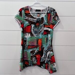 Frank Lyman short sleeve graphic top shark bite tunic size 8